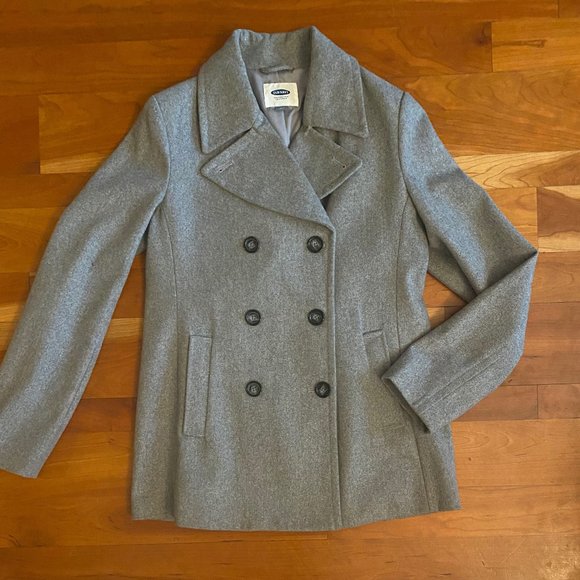 OLD NAVY GRAY WOOL BLEND PEA COAT SZ MED /TALL LIKE NEW - Picture 1 of 7
